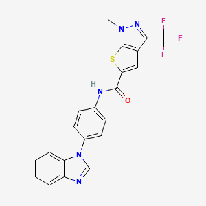 molecular formula C21H14F3N5OS B4355971 N-[4-(1H-benzimidazol-1-yl)phenyl]-1-methyl-3-(trifluoromethyl)-1H-thieno[2,3-c]pyrazole-5-carboxamide 