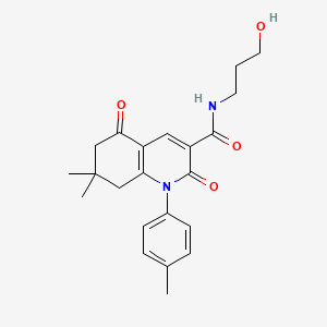 molecular formula C22H26N2O4 B4356071 N-(3-hydroxypropyl)-7,7-dimethyl-1-(4-methylphenyl)-2,5-dioxo-6,8-dihydroquinoline-3-carboxamide 