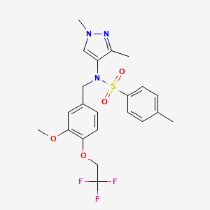molecular formula C22H24F3N3O4S B4356098 N-(1,3-DIMETHYL-1H-PYRAZOL-4-YL)-N-[3-METHOXY-4-(2,2,2-TRIFLUOROETHOXY)BENZYL]-4-METHYL-1-BENZENESULFONAMIDE 