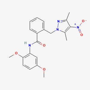 molecular formula C21H22N4O5 B4356245 N-(2,5-dimethoxyphenyl)-2-[(3,5-dimethyl-4-nitro-1H-pyrazol-1-yl)methyl]benzamide 