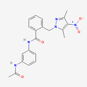molecular formula C21H21N5O4 B4356246 N-[3-(acetylamino)phenyl]-2-[(3,5-dimethyl-4-nitro-1H-pyrazol-1-yl)methyl]benzamide 