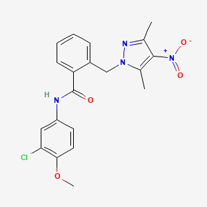 molecular formula C20H19ClN4O4 B4356252 N-(3-chloro-4-methoxyphenyl)-2-[(3,5-dimethyl-4-nitro-1H-pyrazol-1-yl)methyl]benzamide 