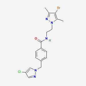molecular formula C18H19BrClN5O B4356300 N-[2-(4-bromo-3,5-dimethyl-1H-pyrazol-1-yl)ethyl]-4-[(4-chloro-1H-pyrazol-1-yl)methyl]benzamide 