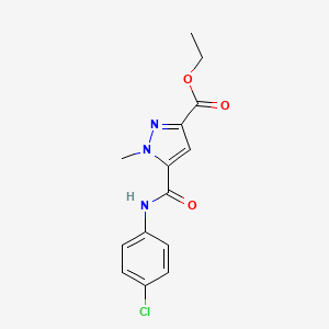 molecular formula C14H14ClN3O3 B4356590 ETHYL 5-[(4-CHLOROANILINO)CARBONYL]-1-METHYL-1H-PYRAZOLE-3-CARBOXYLATE 