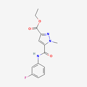 molecular formula C14H14FN3O3 B4356602 ethyl 5-[(3-fluoroanilino)carbonyl]-1-methyl-1H-pyrazole-3-carboxylate 