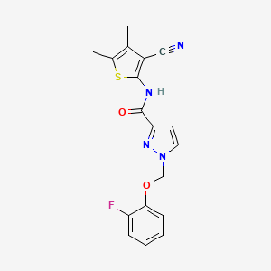 molecular formula C18H15FN4O2S B4356677 N-(3-cyano-4,5-dimethyl-2-thienyl)-1-[(2-fluorophenoxy)methyl]-1H-pyrazole-3-carboxamide 