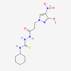 molecular formula C14H22N6O4S B4356742 N-cyclohexyl-2-[3-(3-methoxy-4-nitro-1H-pyrazol-1-yl)propanoyl]hydrazinecarbothioamide 