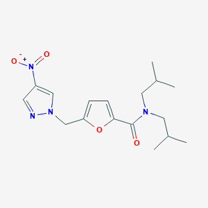 molecular formula C17H24N4O4 B4356933 N,N-diisobutyl-5-[(4-nitro-1H-pyrazol-1-yl)methyl]-2-furamide 