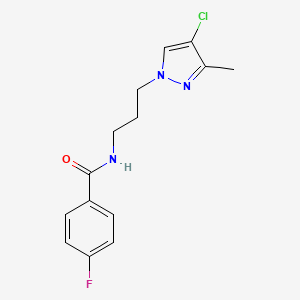 molecular formula C14H15ClFN3O B4357103 N-[3-(4-chloro-3-methyl-1H-pyrazol-1-yl)propyl]-4-fluorobenzamide 