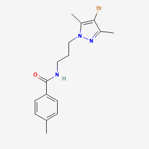 molecular formula C16H20BrN3O B4357426 N-[3-(4-bromo-3,5-dimethyl-1H-pyrazol-1-yl)propyl]-4-methylbenzamide 