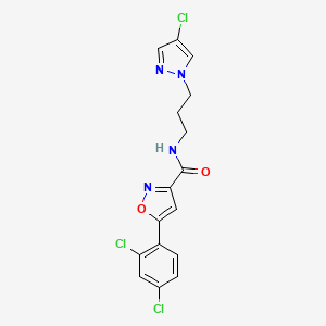 molecular formula C16H13Cl3N4O2 B4357659 N-[3-(4-chloro-1H-pyrazol-1-yl)propyl]-5-(2,4-dichlorophenyl)-3-isoxazolecarboxamide 