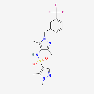 molecular formula C18H20F3N5O2S B4358598 N-{3,5-dimethyl-1-[3-(trifluoromethyl)benzyl]-1H-pyrazol-4-yl}-1,5-dimethyl-1H-pyrazole-4-sulfonamide 