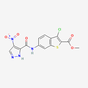 molecular formula C14H9ClN4O5S B4358692 methyl 3-chloro-6-{[(4-nitro-1H-pyrazol-3-yl)carbonyl]amino}-1-benzothiophene-2-carboxylate 
