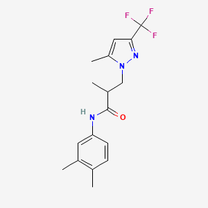 molecular formula C17H20F3N3O B4358777 N-(3,4-dimethylphenyl)-2-methyl-3-[5-methyl-3-(trifluoromethyl)-1H-pyrazol-1-yl]propanamide 