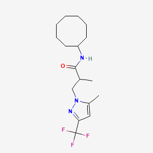 molecular formula C17H26F3N3O B4358785 N-cyclooctyl-2-methyl-3-[5-methyl-3-(trifluoromethyl)-1H-pyrazol-1-yl]propanamide 