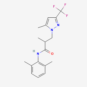 molecular formula C17H20F3N3O B4358792 N-(2,6-dimethylphenyl)-2-methyl-3-[5-methyl-3-(trifluoromethyl)-1H-pyrazol-1-yl]propanamide 