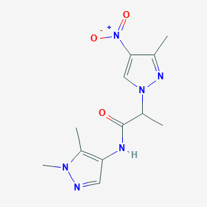 molecular formula C12H16N6O3 B4358851 N-(1,5-dimethyl-1H-pyrazol-4-yl)-2-(3-methyl-4-nitro-1H-pyrazol-1-yl)propanamide 