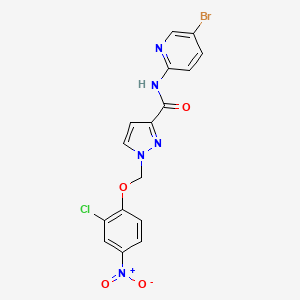 molecular formula C16H11BrClN5O4 B4358913 N-(5-BROMO-2-PYRIDYL)-1-[(2-CHLORO-4-NITROPHENOXY)METHYL]-1H-PYRAZOLE-3-CARBOXAMIDE 
