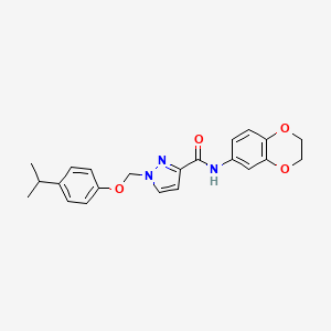 molecular formula C22H23N3O4 B4358938 N-(2,3-dihydro-1,4-benzodioxin-6-yl)-1-[(4-isopropylphenoxy)methyl]-1H-pyrazole-3-carboxamide 