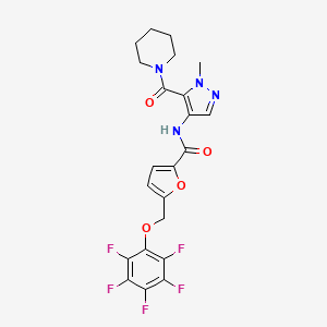 molecular formula C22H19F5N4O4 B4359121 N-[1-METHYL-5-(PIPERIDINOCARBONYL)-1H-PYRAZOL-4-YL]-5-[(2,3,4,5,6-PENTAFLUOROPHENOXY)METHYL]-2-FURAMIDE 