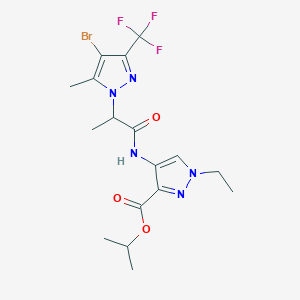molecular formula C17H21BrF3N5O3 B4359187 isopropyl 4-({2-[4-bromo-5-methyl-3-(trifluoromethyl)-1H-pyrazol-1-yl]propanoyl}amino)-1-ethyl-1H-pyrazole-3-carboxylate 