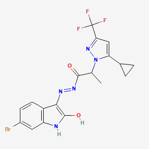 molecular formula C18H15BrF3N5O2 B4359499 N'-(6-bromo-2-oxo-1,2-dihydro-3H-indol-3-ylidene)-2-[5-cyclopropyl-3-(trifluoromethyl)-1H-pyrazol-1-yl]propanohydrazide 