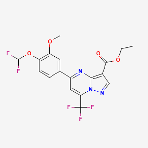 molecular formula C18H14F5N3O4 B4360641 ethyl 5-[4-(difluoromethoxy)-3-methoxyphenyl]-7-(trifluoromethyl)pyrazolo[1,5-a]pyrimidine-3-carboxylate 