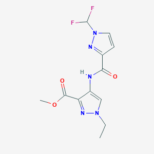 molecular formula C12H13F2N5O3 B4360925 methyl 4-({[1-(difluoromethyl)-1H-pyrazol-3-yl]carbonyl}amino)-1-ethyl-1H-pyrazole-3-carboxylate 