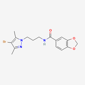 molecular formula C16H18BrN3O3 B4361263 N-[3-(4-bromo-3,5-dimethyl-1H-pyrazol-1-yl)propyl]-1,3-benzodioxole-5-carboxamide 