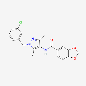 molecular formula C20H18ClN3O3 B4361299 N-[1-(3-chlorobenzyl)-3,5-dimethyl-1H-pyrazol-4-yl]-1,3-benzodioxole-5-carboxamide 