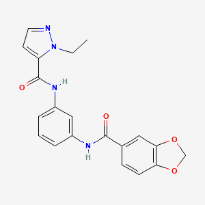 molecular formula C20H18N4O4 B4361315 N-{3-[(1,3-benzodioxol-5-ylcarbonyl)amino]phenyl}-1-ethyl-1H-pyrazole-5-carboxamide 