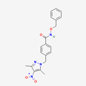molecular formula C20H20N4O4 B4361434 N-(benzyloxy)-4-[(3,5-dimethyl-4-nitro-1H-pyrazol-1-yl)methyl]benzamide 