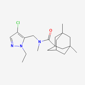 molecular formula C20H30ClN3O B4361551 N-[(4-chloro-1-ethyl-1H-pyrazol-5-yl)methyl]-N,3,5-trimethyl-1-adamantanecarboxamide 