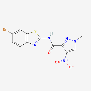 molecular formula C12H8BrN5O3S B4361564 N-(6-bromo-1,3-benzothiazol-2-yl)-1-methyl-4-nitro-1H-pyrazole-3-carboxamide 