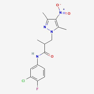 molecular formula C15H16ClFN4O3 B4361762 N-(3-chloro-4-fluorophenyl)-3-(3,5-dimethyl-4-nitro-1H-pyrazol-1-yl)-2-methylpropanamide 