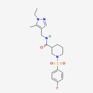 molecular formula C19H25FN4O3S B4362035 N-[(1-ethyl-5-methyl-1H-pyrazol-4-yl)methyl]-1-[(4-fluorophenyl)sulfonyl]-3-piperidinecarboxamide 