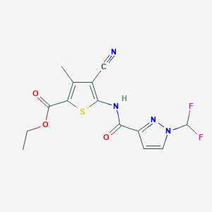 molecular formula C14H12F2N4O3S B4362438 ethyl 4-cyano-5-({[1-(difluoromethyl)-1H-pyrazol-3-yl]carbonyl}amino)-3-methyl-2-thiophenecarboxylate 