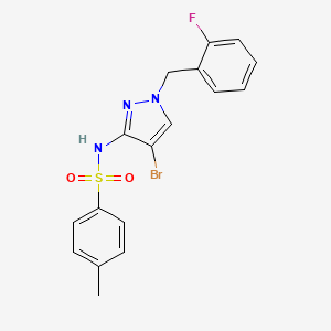 molecular formula C17H15BrFN3O2S B4362537 N-[4-BROMO-1-(2-FLUOROBENZYL)-1H-PYRAZOL-3-YL]-4-METHYL-1-BENZENESULFONAMIDE 
