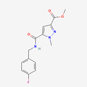 molecular formula C14H14FN3O3 B4362692 methyl 5-{[(4-fluorobenzyl)amino]carbonyl}-1-methyl-1H-pyrazole-3-carboxylate 