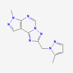 molecular formula C12H12N8 B4362841 7-methyl-2-[(5-methyl-1H-pyrazol-1-yl)methyl]-7H-pyrazolo[4,3-e][1,2,4]triazolo[1,5-c]pyrimidine 