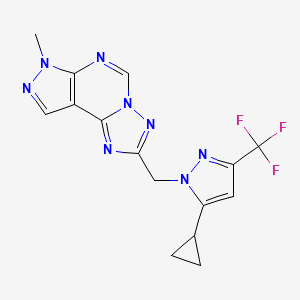 molecular formula C15H13F3N8 B4362866 2-{[5-cyclopropyl-3-(trifluoromethyl)-1H-pyrazol-1-yl]methyl}-7-methyl-7H-pyrazolo[4,3-e][1,2,4]triazolo[1,5-c]pyrimidine 
