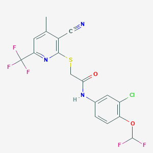 molecular formula C17H11ClF5N3O2S B4364201 N-[3-CHLORO-4-(DIFLUOROMETHOXY)PHENYL]-2-{[3-CYANO-4-METHYL-6-(TRIFLUOROMETHYL)-2-PYRIDYL]SULFANYL}ACETAMIDE 