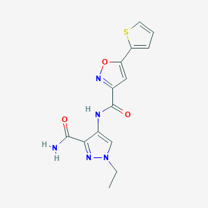molecular formula C14H13N5O3S B4364256 N-[3-(aminocarbonyl)-1-ethyl-1H-pyrazol-4-yl]-5-(2-thienyl)-3-isoxazolecarboxamide 