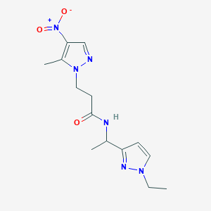 molecular formula C14H20N6O3 B4364304 N-[1-(1-ethyl-1H-pyrazol-3-yl)ethyl]-3-(5-methyl-4-nitro-1H-pyrazol-1-yl)propanamide 