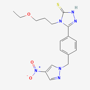 molecular formula C17H20N6O3S B4365014 4-(3-ETHOXYPROPYL)-5-{4-[(4-NITRO-1H-PYRAZOL-1-YL)METHYL]PHENYL}-4H-1,2,4-TRIAZOL-3-YLHYDROSULFIDE 