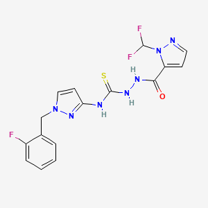 molecular formula C16H14F3N7OS B4365046 2-{[1-(DIFLUOROMETHYL)-1H-PYRAZOL-5-YL]CARBONYL}-N-[1-(2-FLUOROBENZYL)-1H-PYRAZOL-3-YL]-1-HYDRAZINECARBOTHIOAMIDE 