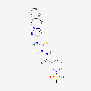 molecular formula C18H23FN6O3S2 B4365066 N-[1-(2-FLUOROBENZYL)-1H-PYRAZOL-3-YL]-2-{[1-(METHYLSULFONYL)-3-PIPERIDYL]CARBONYL}-1-HYDRAZINECARBOTHIOAMIDE 