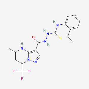molecular formula C18H21F3N6OS B4365130 N-(2-ETHYLPHENYL)-2-{[5-METHYL-7-(TRIFLUOROMETHYL)-4,5,6,7-TETRAHYDROPYRAZOLO[1,5-A]PYRIMIDIN-3-YL]CARBONYL}-1-HYDRAZINECARBOTHIOAMIDE 