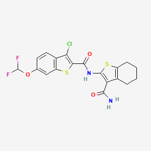 molecular formula C19H15ClF2N2O3S2 B4365224 N~2~-[3-(AMINOCARBONYL)-4,5,6,7-TETRAHYDRO-1-BENZOTHIOPHEN-2-YL]-3-CHLORO-6-(DIFLUOROMETHOXY)-1-BENZOTHIOPHENE-2-CARBOXAMIDE 