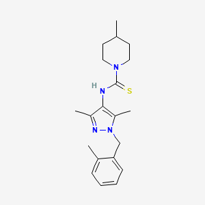 molecular formula C20H28N4S B4365424 N-[3,5-DIMETHYL-1-(2-METHYLBENZYL)-1H-PYRAZOL-4-YL]-4-METHYLTETRAHYDRO-1(2H)-PYRIDINECARBOTHIOAMIDE 